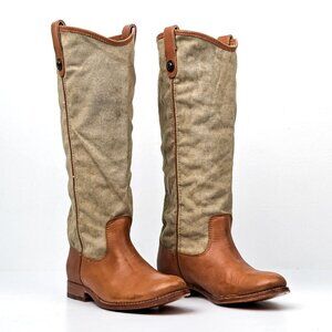 Frye Women Melissa Button Canvas Leather Brown Riding Equestrian Knee Boots sz 6